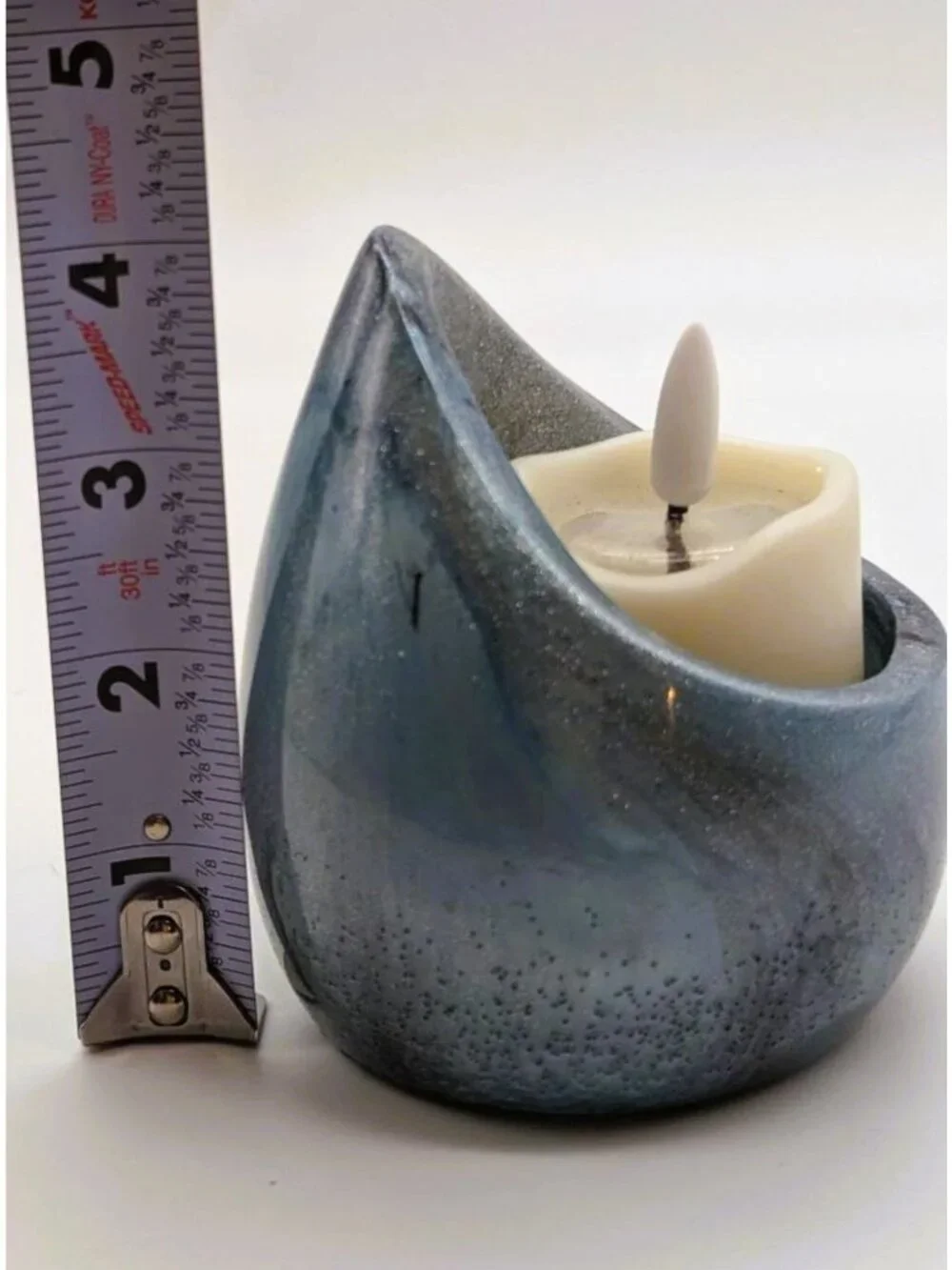Teardrop Resin LED Candle Holder With Battery-Operated Candle Metallic Blue Fini